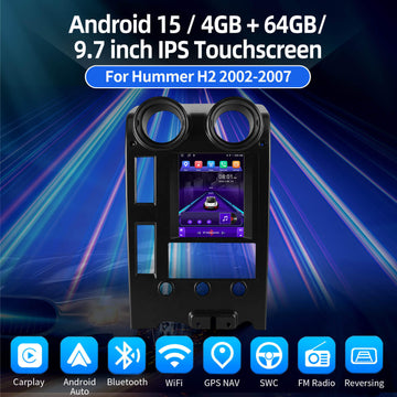 ESSGOO MP5 AR1002 | Android 15 9.7-inch HD Touchscreen - For Hummer H2 2002-2007, Bluetooth 4.1, Apple CarPlay & Android Auto, FM RDS
