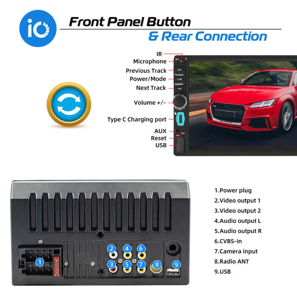 ESSGOO MP5 7018B | 2 DIN, WinCE system 7-inch HD IPS Touchscreen Car Stereo, Bluetooth 5.0, Wired CarPlay & Wired Android Auto, FM