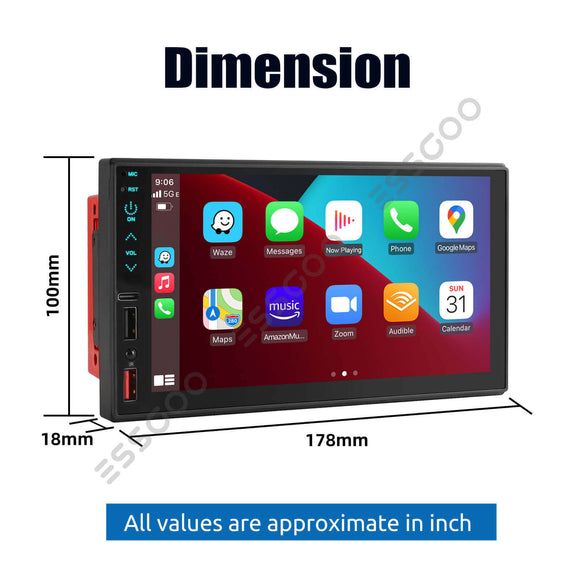 ESSGOO MP5 FS02W | 7 Inch HD Touchscreen 2 DIN, Bluetooth 5.1, Wired Apple CarPlay & Wired Android FM USB