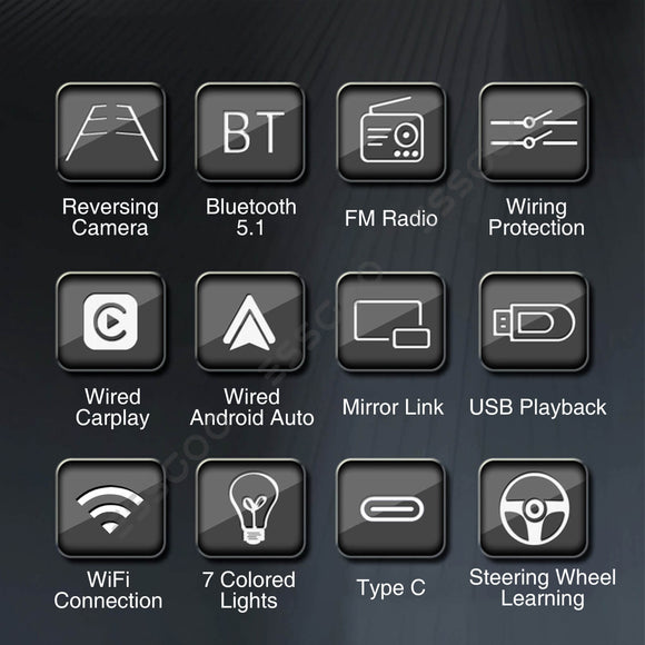 ESSGOO MP5 FS02W | 7 Inch HD Touchscreen 2 DIN, Bluetooth 5.1, Wired Apple CarPlay & Wired Android FM USB