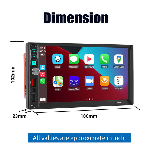 ESSGOO MP5 FS06W | 2 DIN, Wince system 7-inch HD IPS Touchscreen Car Stereo, Bluetooth 5.1, Wired CarPlay & Wired Android Auto, FM USB AUX