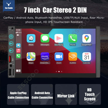 ESSGOO MP5 SWM9323 | 2 DIN, Wince system 7-inch HD IPS Touchscreen Car Stereo, Bluetooth 5.1, Wired CarPlay & Wired Android Auto, FM USB TF AUX