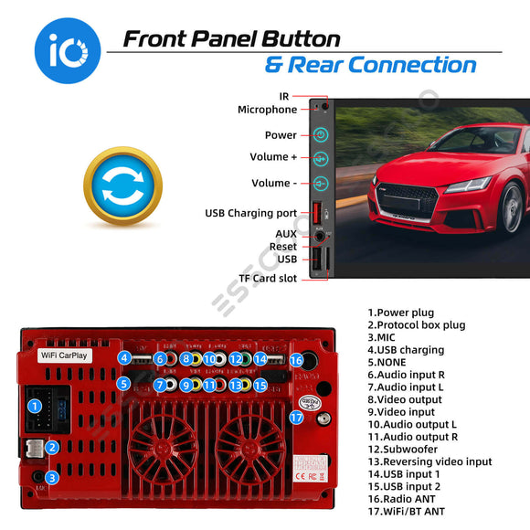 ESSGOO MP5 SWM9323 | 2 DIN, Wince system 7-inch HD IPS Touchscreen Car Stereo, Bluetooth 5.1, Wired CarPlay & Wired Android Auto, FM USB TF AUX