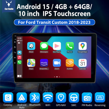 ESSGOO MP5 AR1001 | Android 15 10-inch IPS Touchscreen - For Ford Transit Custom 2018-2023, Bluetooth 4.1, Wireless Apple CarPlay & Wireless Android Auto, FM
