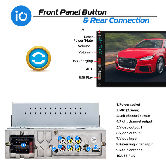 ESSGOO MP5 AS7001c | 7-inch IPS HD Touchscreen Car Stereo, Bluetooth 5.1, Wired CarPlay & Wired Android Auto, FM USB AUX