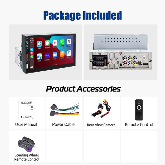 ESSGOO MP5 AS7001c | 7-inch IPS HD Touchscreen Car Stereo, Bluetooth 5.1, Wired CarPlay & Wired Android Auto, FM USB AUX