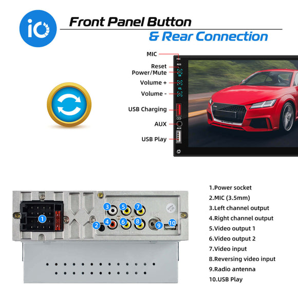 ESSGOO MP5 AS7001c | 7-inch IPS HD Touchscreen Car Stereo, Bluetooth 5.0, Wired CarPlay & Wired Android Auto, FM USB AUX