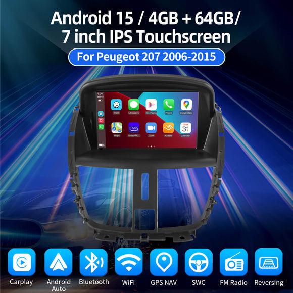 ESSGOO MP5 AR7001 | Android 15 7-inch IPS Touchscreen Car Stereo - For Peugeot 207 2006-2015, Bluetooth 4.1, CarPlay & Android Auto, FM