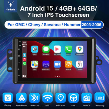 ESSGOO MP5 AR7001 | Android 15 7-inch IPS Touchscreen Car Stereo - for GMC/Chevrolet 2003-2006, Bluetooth 4.1, Apple CarPlay & Android Auto, FM