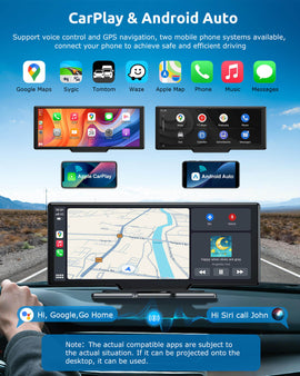 ESSGOO 10.26‑Inch Portable CarPlay Screen, Wireless Apple CarPlay & Android Auto with Built‑in 4K Dash Cam & HD Rear View Backup Camera, OTA Update Bluetooth5.2 Mirror Link Voice Control GPS Navigation FM Radio - 0