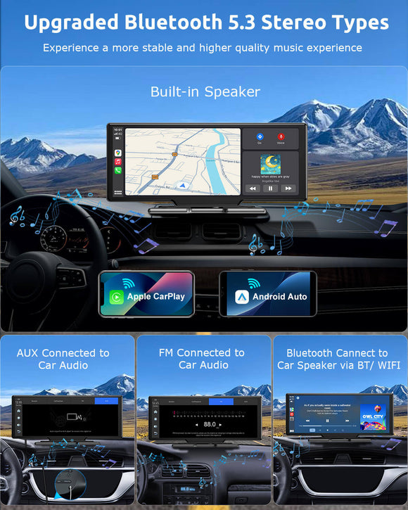 ESSGOO 1026SCP 10.26" IPS CarPlay Screen for Cars, Wireless Apple CarPlay & Android Auto, Bluetooth 5.3, FM, 64GB TF Card Support, AUX