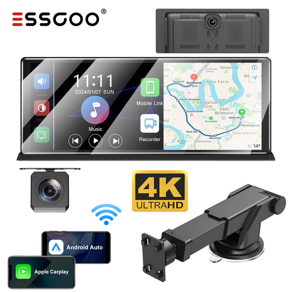H16 Portable 10.26" IPS Touch Screen Wireless CarPlay & Android Auto, 2K Front & AHD Rear DVR Dash Cam, Bluetooth 5.2 WiFi 5G, Multi-Language Car Stereo Compatible With Most Vehicles