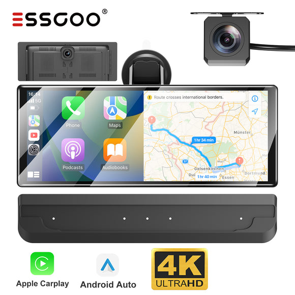 H16 Portable 10.26" IPS Touch Screen Wireless CarPlay & Android Auto, 2K Front & AHD Rear DVR Dash Cam, Bluetooth 5.2 WiFi 5G, Multi-Language Car Stereo Compatible With Most Vehicles