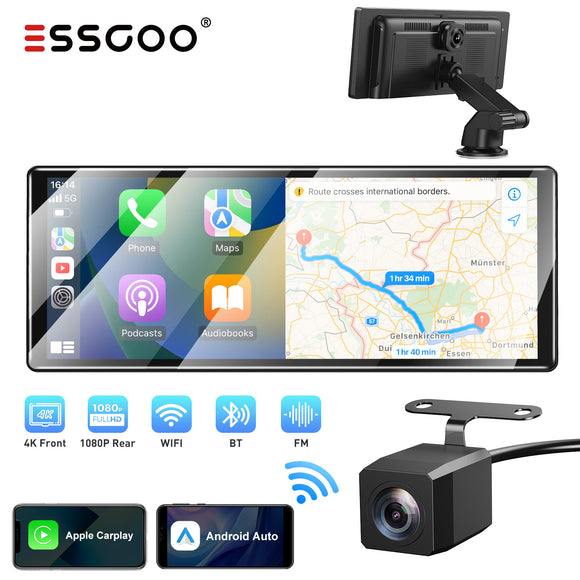 H16 Portable 10.26" IPS Touch Screen Wireless CarPlay & Android Auto, 2K Front & AHD Rear DVR Dash Cam, Bluetooth 5.2 WiFi 5G, Multi-Language Car Stereo Compatible With Most Vehicles
