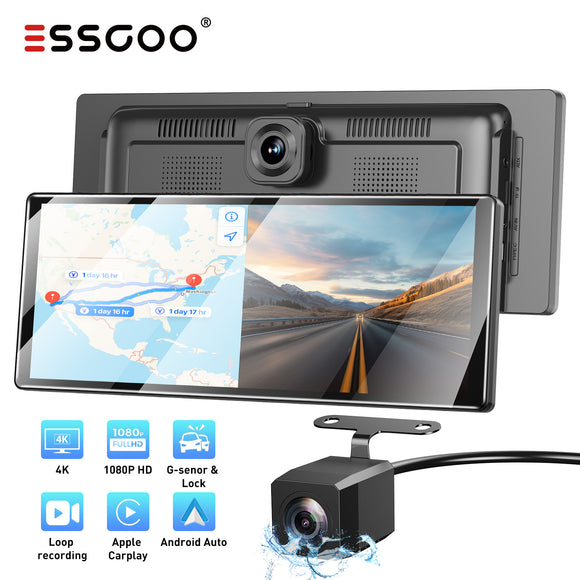 H16 Portable 10.26" IPS Touch Screen Wireless CarPlay & Android Auto, 2K Front & AHD Rear DVR Dash Cam, Bluetooth 5.2 WiFi 5G, Multi-Language Car Stereo Compatible With Most Vehicles