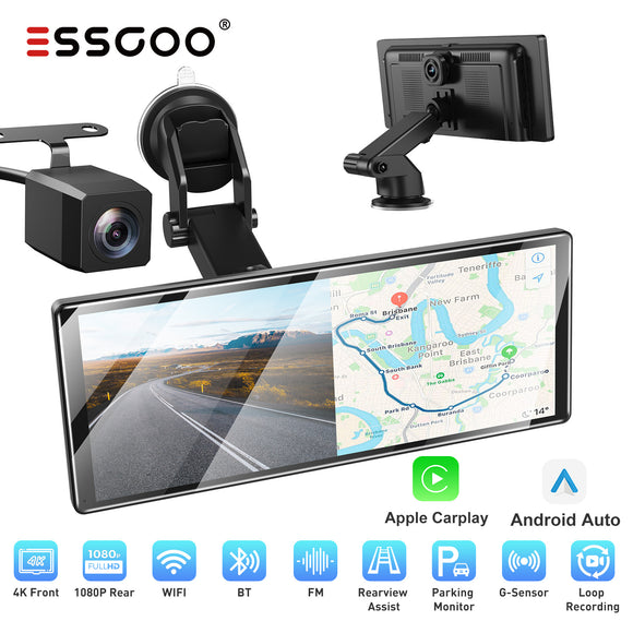 H16 Portable 10.26" IPS Touch Screen Wireless CarPlay & Android Auto, 2K Front & AHD Rear DVR Dash Cam, Bluetooth 5.2 WiFi 5G, Multi-Language Car Stereo Compatible With Most Vehicles