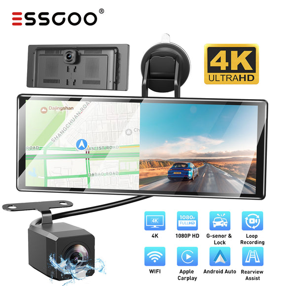 H16 Portable 10.26" IPS Touch Screen Wireless CarPlay & Android Auto, 2K Front & AHD Rear DVR Dash Cam, Bluetooth 5.2 WiFi 5G, Multi-Language Car Stereo Compatible With Most Vehicles
