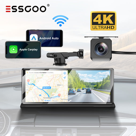 H16 Portable 10.26" IPS Touch Screen Wireless CarPlay & Android Auto, 2K Front & AHD Rear DVR Dash Cam, Bluetooth 5.2 WiFi 5G, Multi-Language Car Stereo Compatible With Most Vehicles