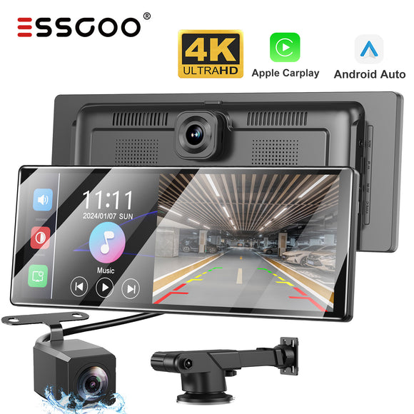 H16 Portable 10.26" IPS Touch Screen Wireless CarPlay & Android Auto, 2K Front & AHD Rear DVR Dash Cam, Bluetooth 5.2 WiFi 5G, Multi-Language Car Stereo Compatible With Most Vehicles