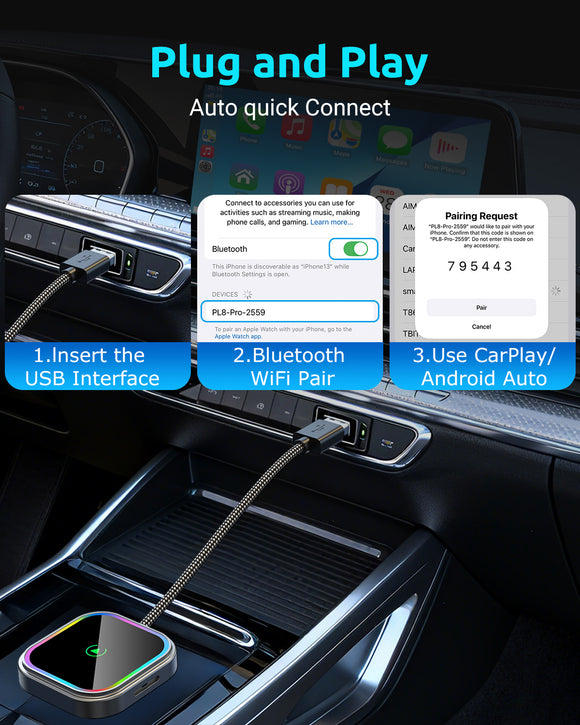 PL8 Pro Portable CarPlay Box 2-in-1 Wireless CarPlay Adapter