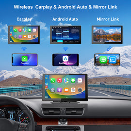 ESSGOO 9‑Inch Portable CarPlay Screen, Wireless Apple CarPlay & Android Auto with Built‑in 4K Dash Cam & HD Rear View Backup Camera, OTA Update Bluetooth5.2 Mirror Link Voice Control GPS Navigation FM Radio - 0