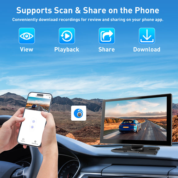 E52 9" Portable Wireless CarPlay & Android Auto, 4K 25fps Front Camera, Siri Assistant, FM, Applicable To Most Models