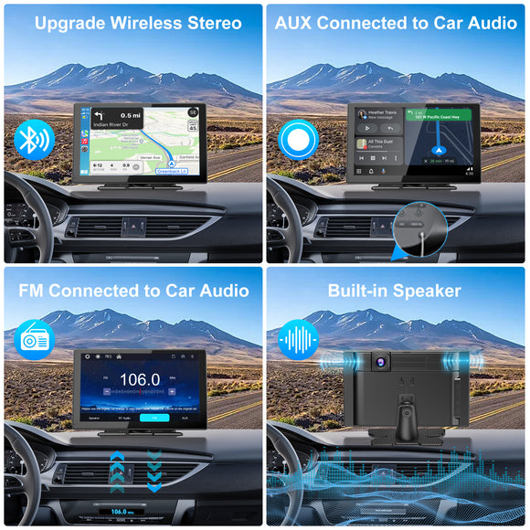 E52 9" Portable Wireless CarPlay & Android Auto, 4K 25fps Front Camera, Siri Assistant, FM, Applicable To Most Models