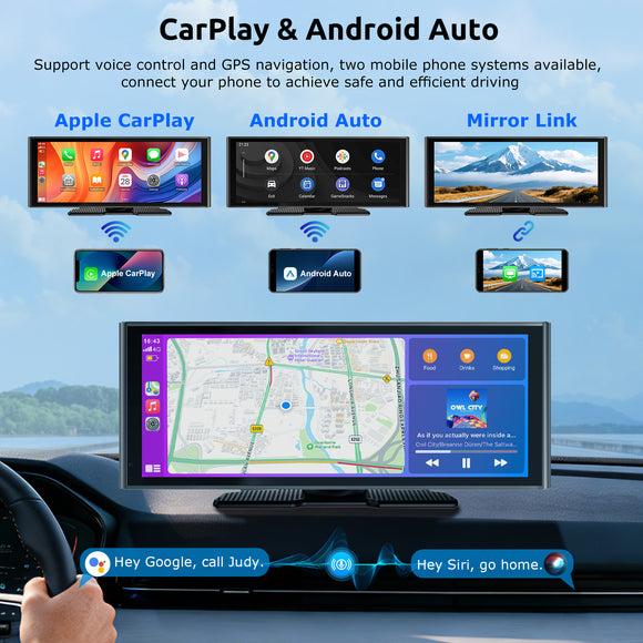 E64 10.26"Portable CarPlay & Android Auto, Dual cameras, FM, Applicable To Most Models