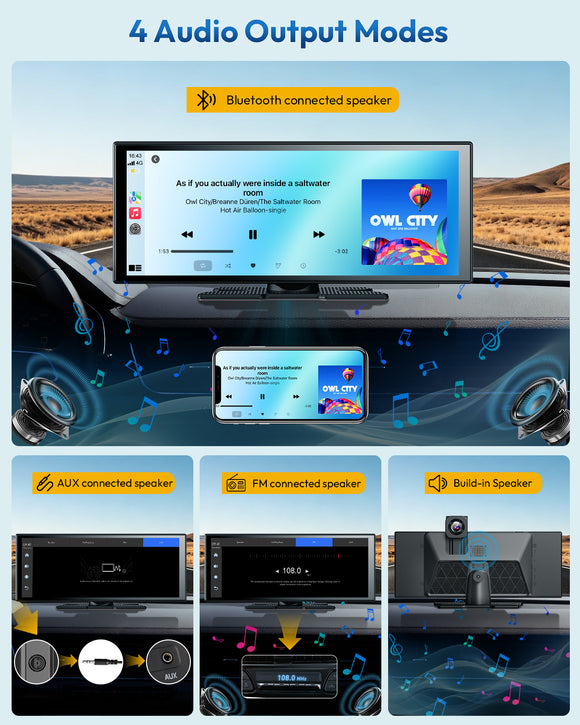 E72 11.3 Inch IPS Touch Screen Car DVR Player, Wireless CarPlay & Android Auto, 4K Front AHD Rear Dash Cam, Bluetooth 5.2 WiFi 5G, OTA Upgrade Split Screen Car Stereo