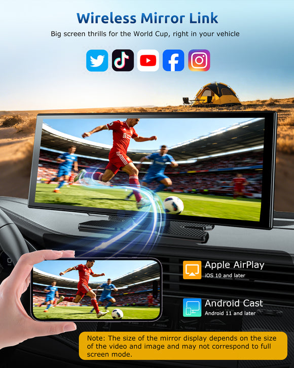 E72 11.3 Inch IPS Touch Screen Car DVR Player, Wireless CarPlay & Android Auto, 4K Front AHD Rear Dash Cam, Bluetooth 5.2 WiFi 5G, OTA Upgrade Split Screen Car Stereo