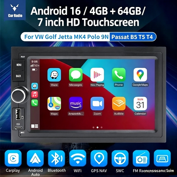 MP5 AR7001-7785B | Android 16 7-inch HD Touchscreen - For VW Golf Jetta MK4 Polo 9N Passat B5 T5 T4