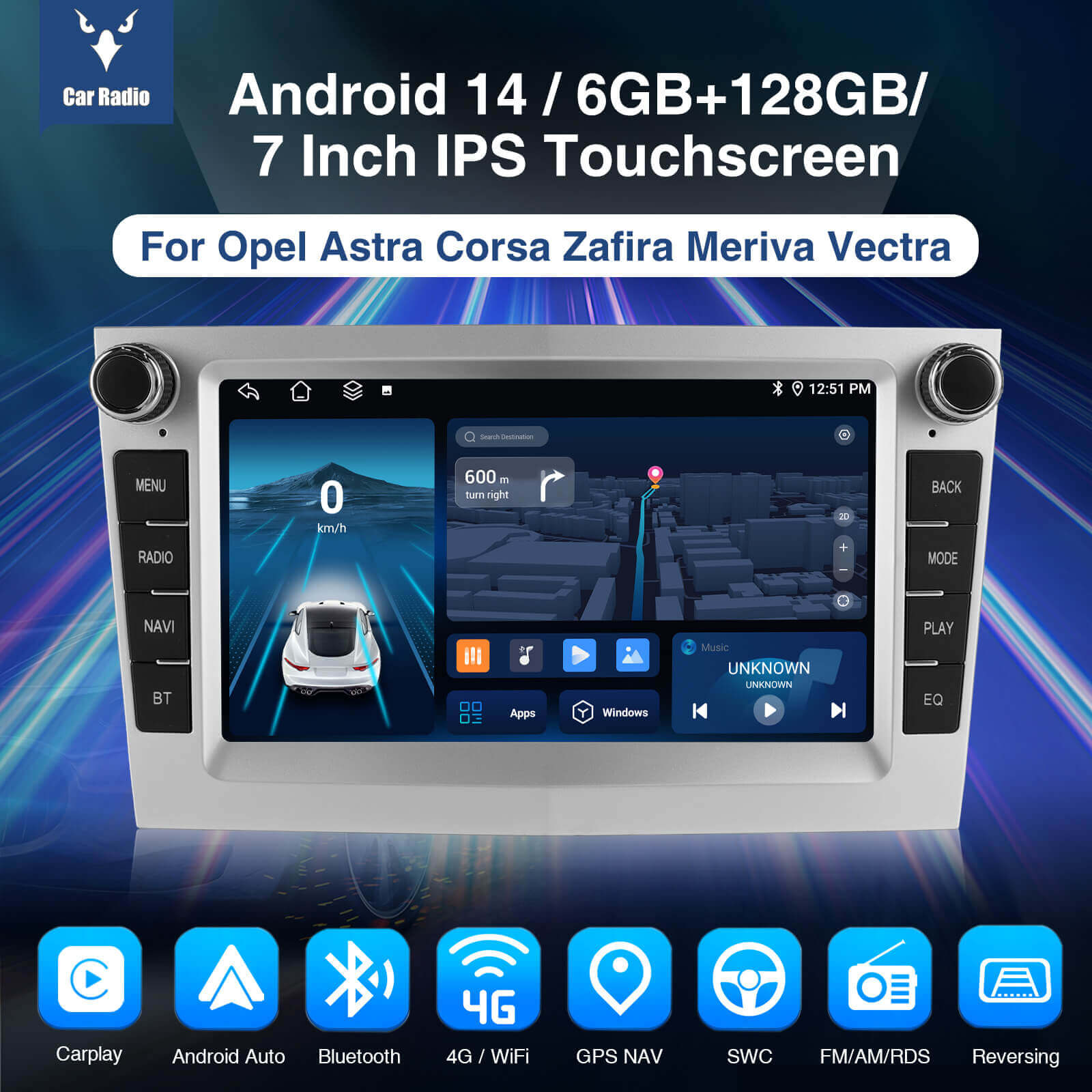 Buy silver ESSGOO AZ0001 | 7 inch HD IPS Display - Applicable To Opel Car Stereo, MP5 Bluetooth 5.0 Wireless Apple CarPlay &amp; Wireless Android Auto, FAN Cooling