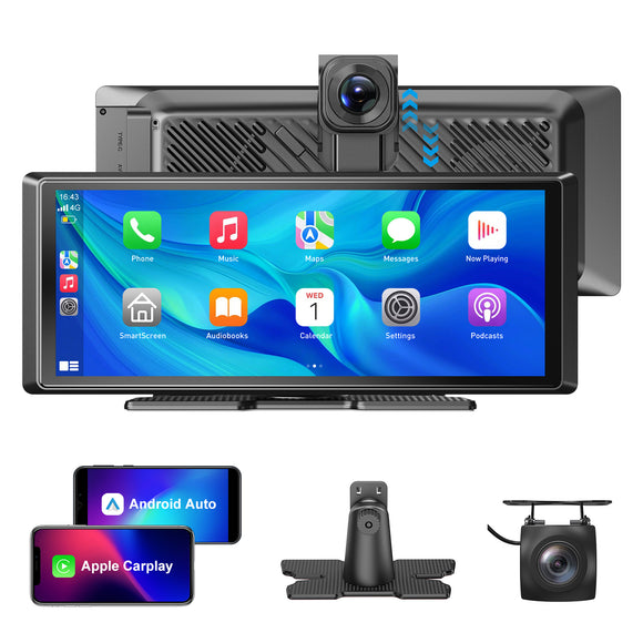 E42 8.1" Portable Wireless CarPlay & Android Auto, 4K Dual Cameras, Siri Assistant, FM, Applicable To Most Models
