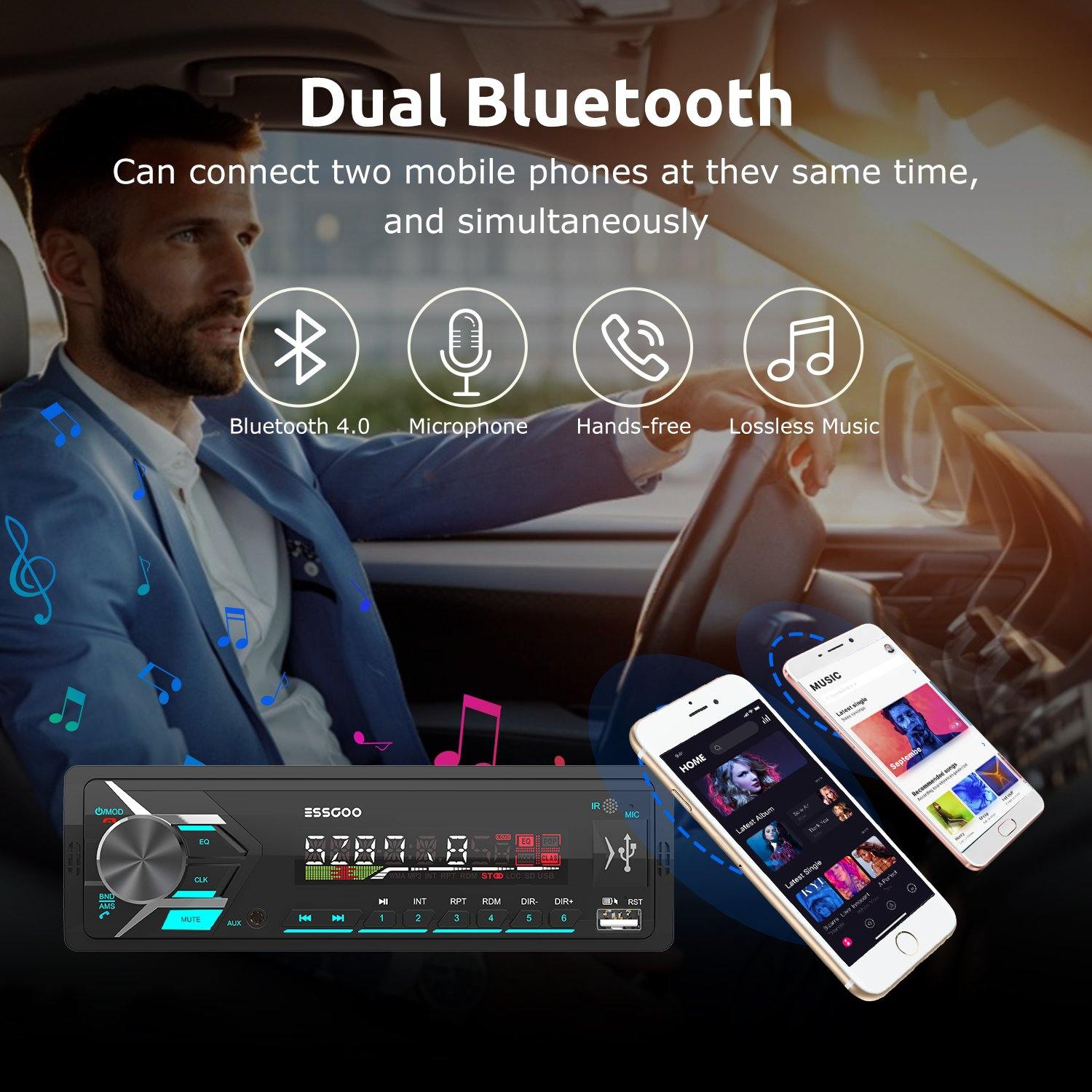 ESSGOO TS0003 | Car Stereo Dual Bluetooth USB  MP3 Player Sysem With RDS - | TRANSFORM, STARTS HERE | Easy . Economic . Energetic