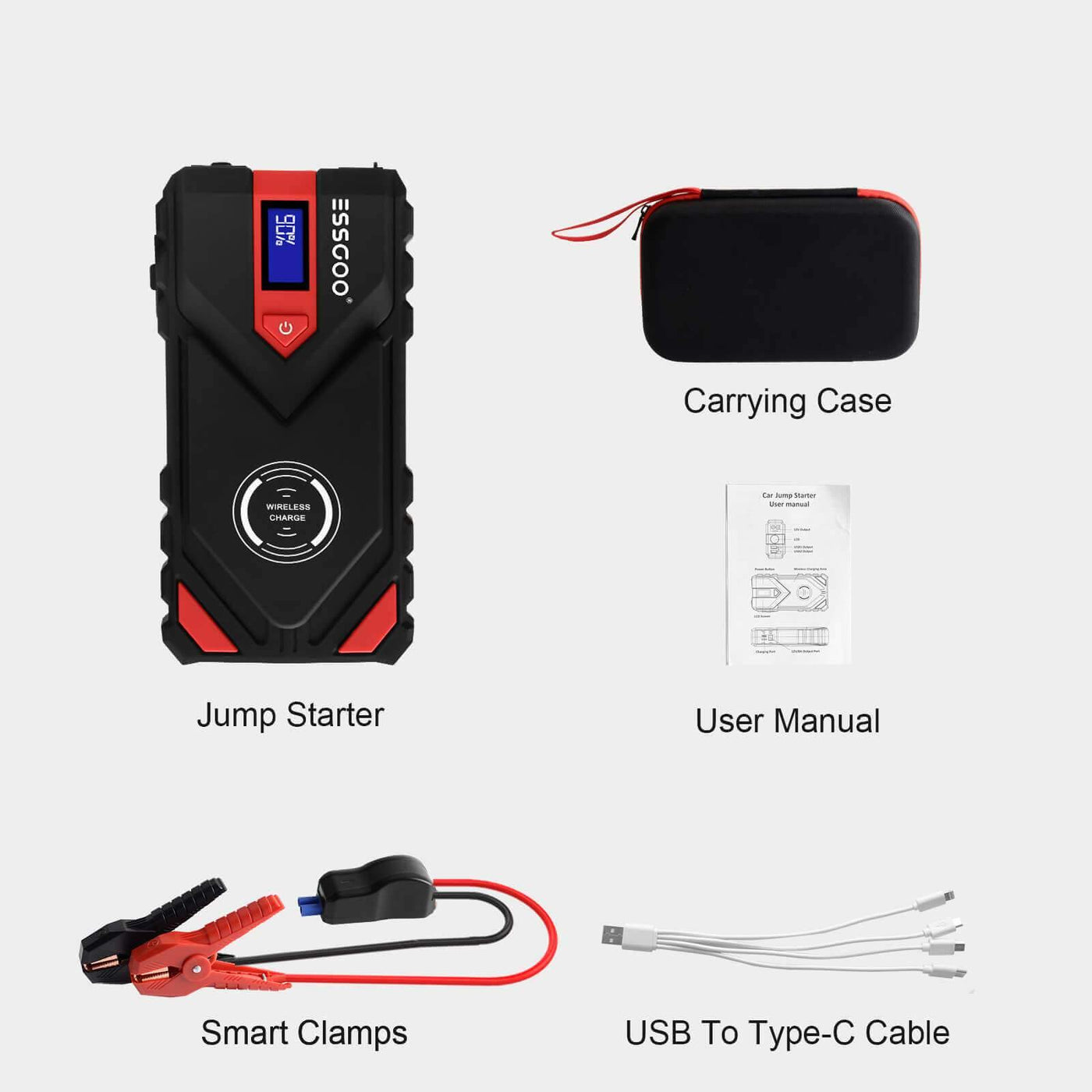 ESSGOO Car Emergency Jump Starter With Multi-function Portable Power Pack  for Cars, Trucks, SUV