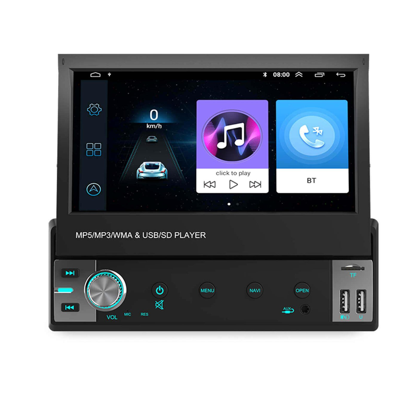 Car Stereo in Dash Single DIN 7 inch HD Flip Out Touch Screen Radio GPS Head Unit Support Bluetooth Hands-Free GPS Navigation Mirror Link FM USB SD