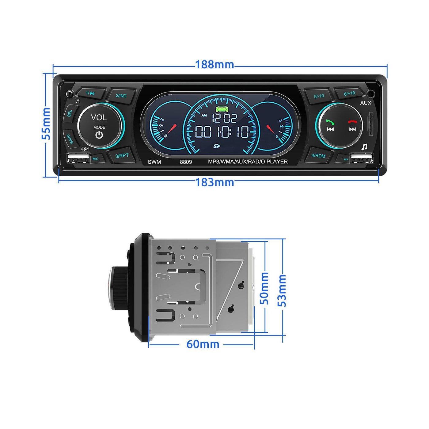 ESSGOO TS0001  Auto Head Unit Car Stereo MP3 7 Color Player BT USB TF AUX