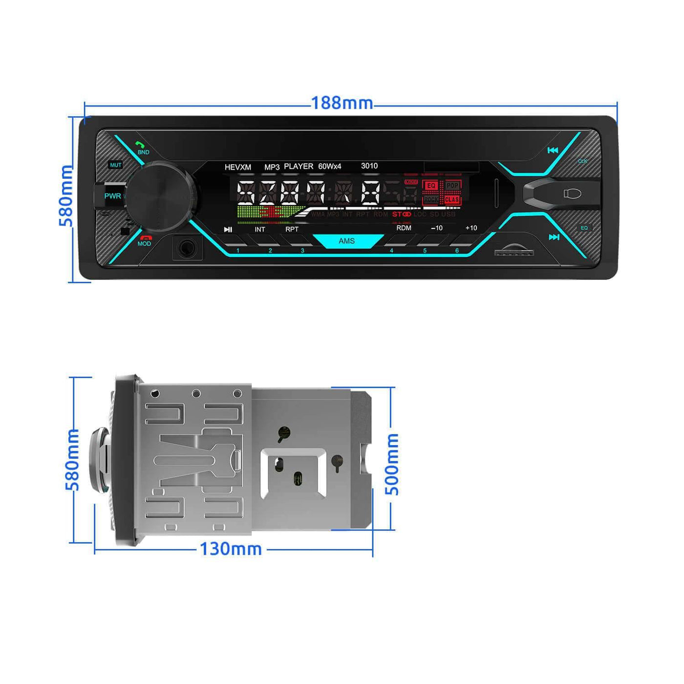 ESSGOO TS0002  Radio stéréo de voiture simple DIN Audio Bluetooth Lecteur  MP3 In-Dash AUX