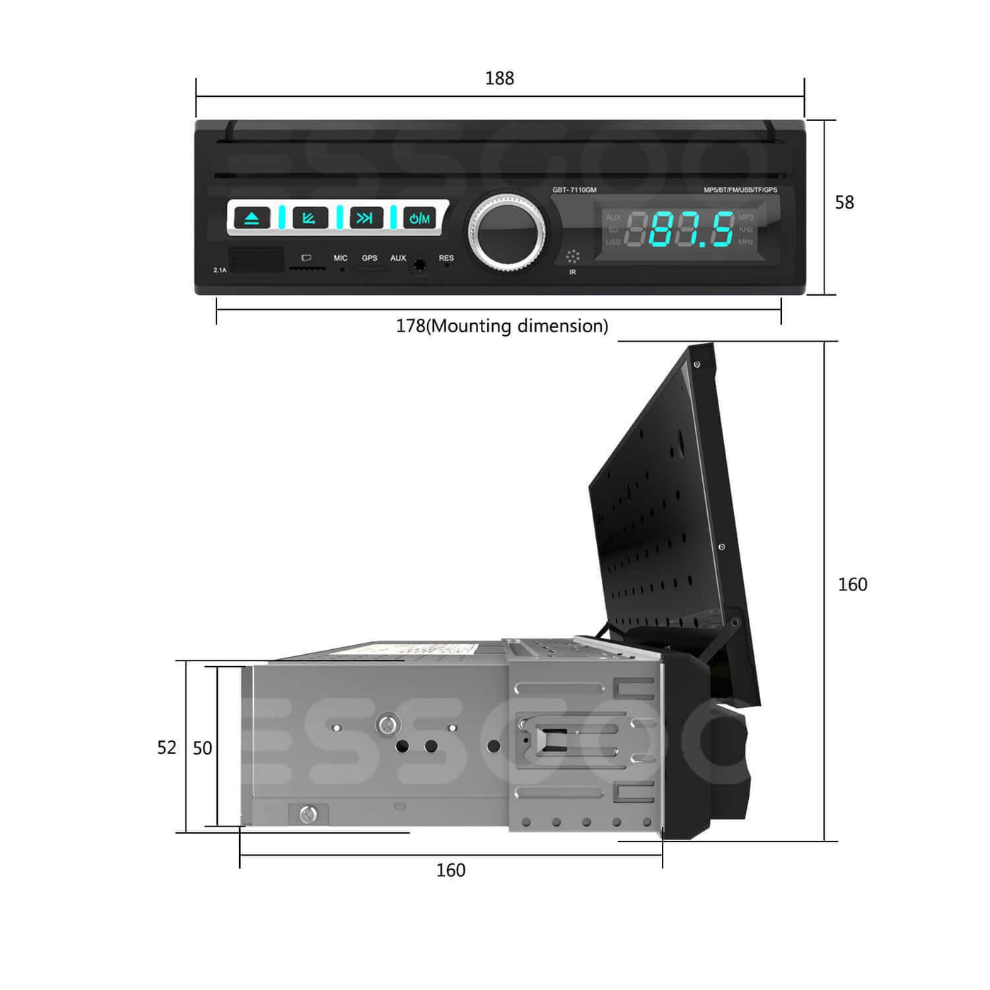ESGOO FS7001  Solo 1 Din Car Radio System Auto Stereo MP5 Player
