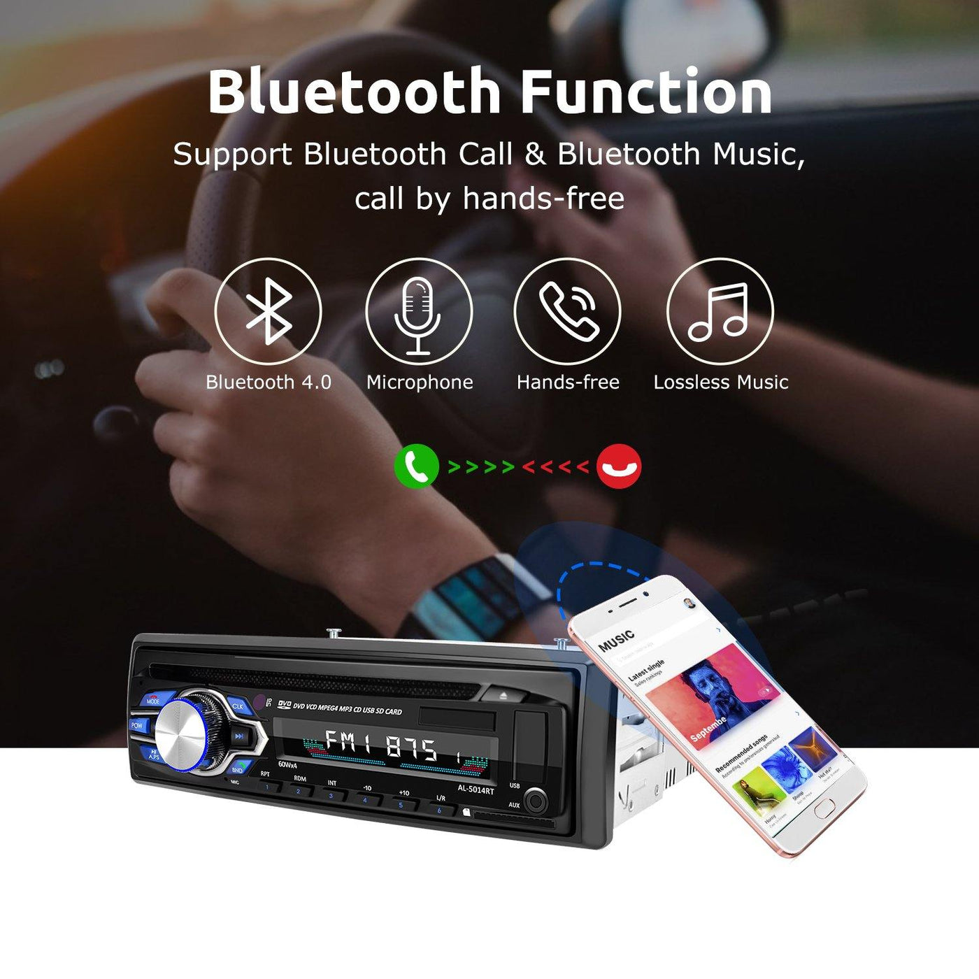 DAB+ Single 1DIN Car Radio Stereo Audio Bluetooth FM MP3 MP4 Player 2 USB  SD AUX