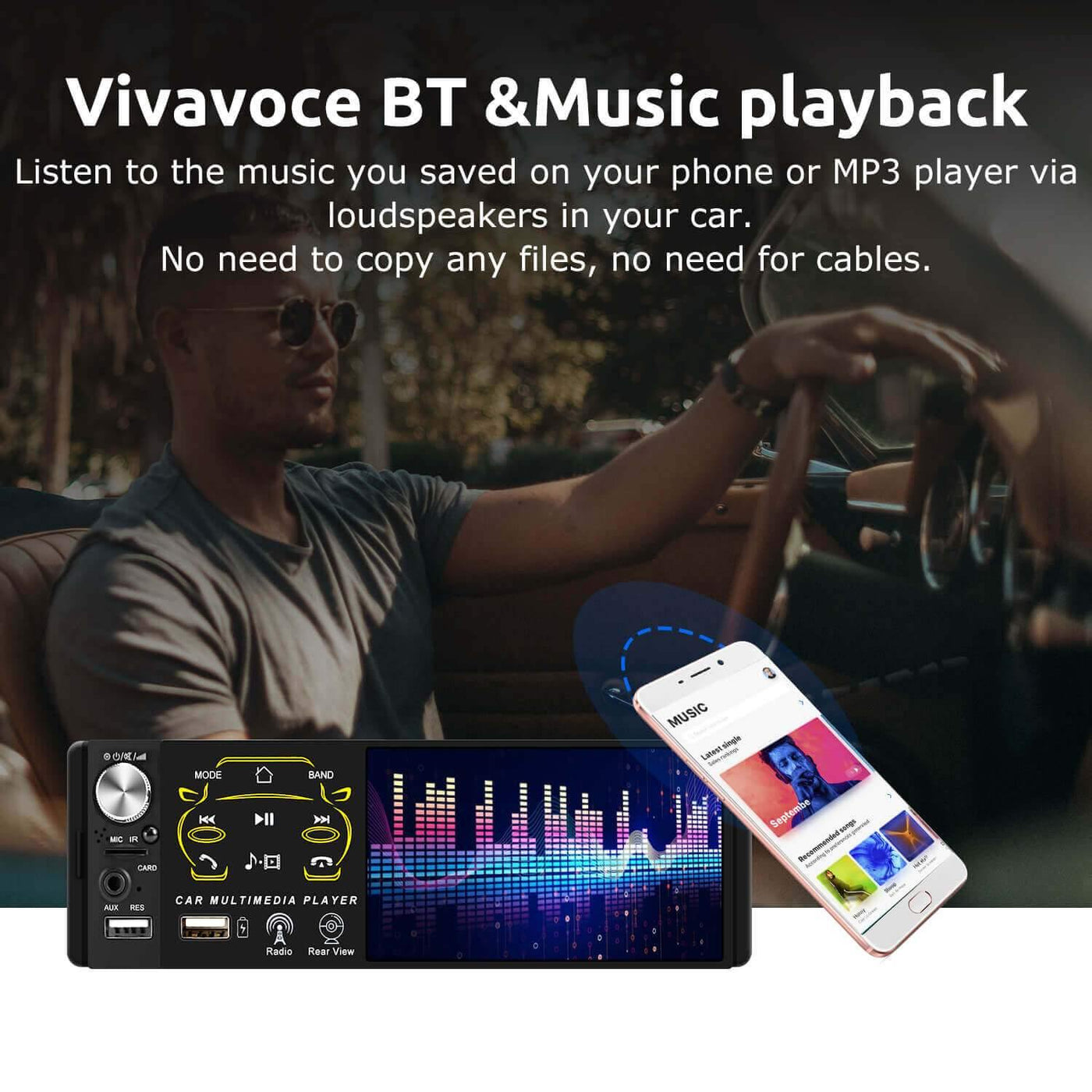 Lecteur MP3 MP5 Bluetooth 5.0 pour voiture, kit vidéo 1280x720 MP5