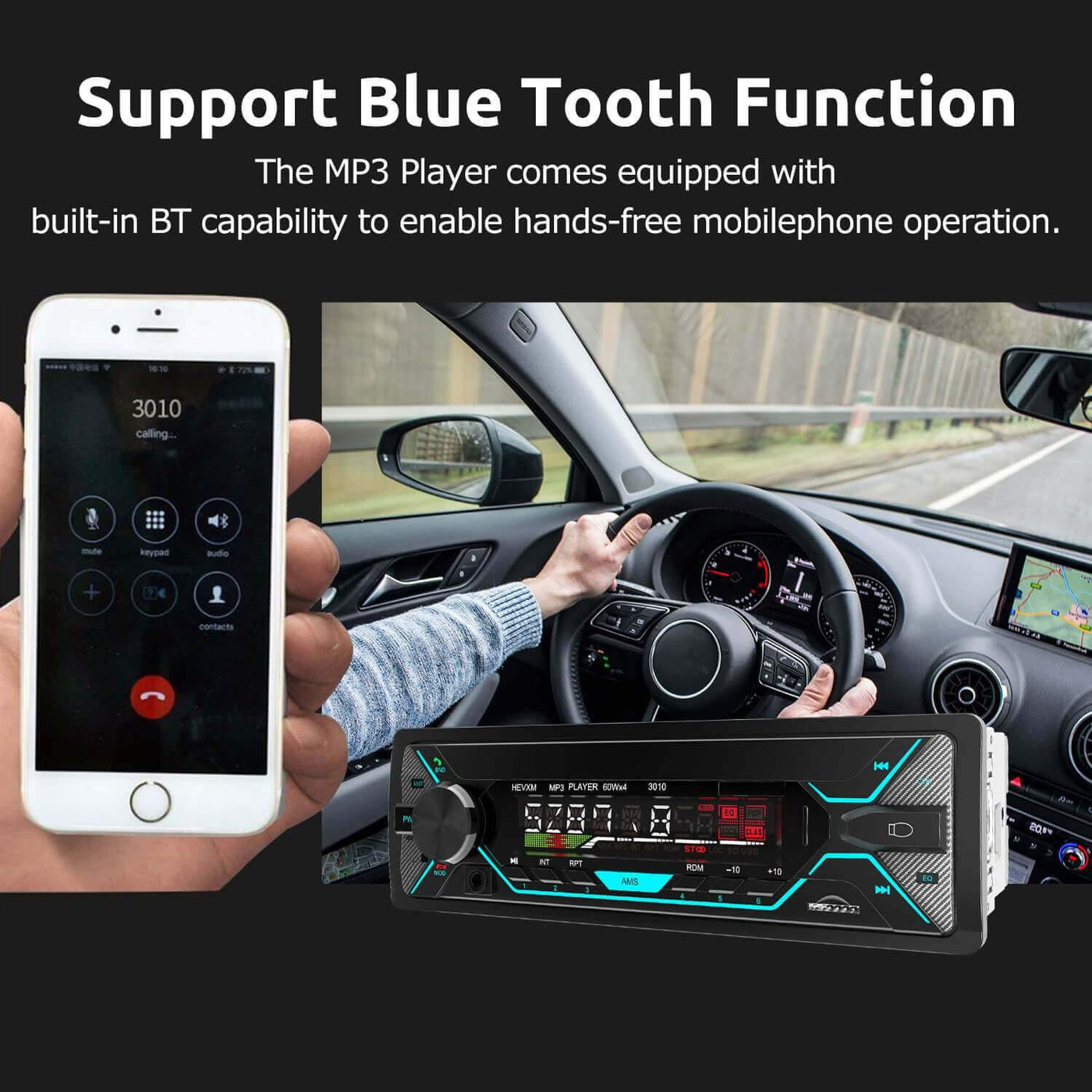 ESSGOO TS0002  Radio stéréo de voiture simple DIN Audio Bluetooth Lecteur  MP3 In-Dash AUX