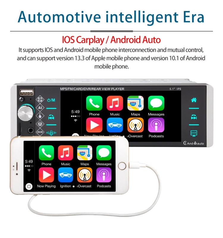 ESSGOO 1 Din Carplay Autoradio Bluetooth AM RDS MP5 Player 5.1 pouces  Autoradio Stéréo IPS Écran Tactile Lien Miroir Support DVR
