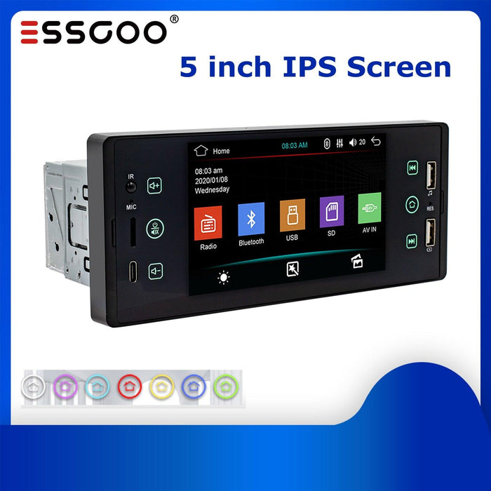 ESSGOO Car Radio Bluetooth MP5 Player 1 Din IPS Screen Autoradio Stereo Mirrorlink FM Radios Charging Support Rear View Camera