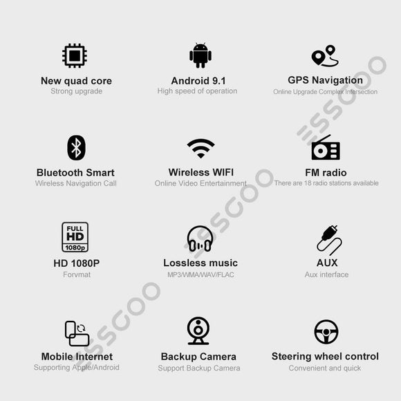 ESSGOO 9.5 Inch 2din Android 9.1 Radio Car Stereo RDS Universal For Toyota Nissan Autoradio GPS Bluetooth Multimedia MP5 Player - | TRANSFORM, STARTS HERE | Easy . Economic . Energetic