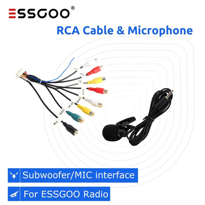 ESSGOO RCA Cable For Android Radio Subwoofer Output Wires MIC Interface line 3.5mm Microphone Cable Universal For Car Radio