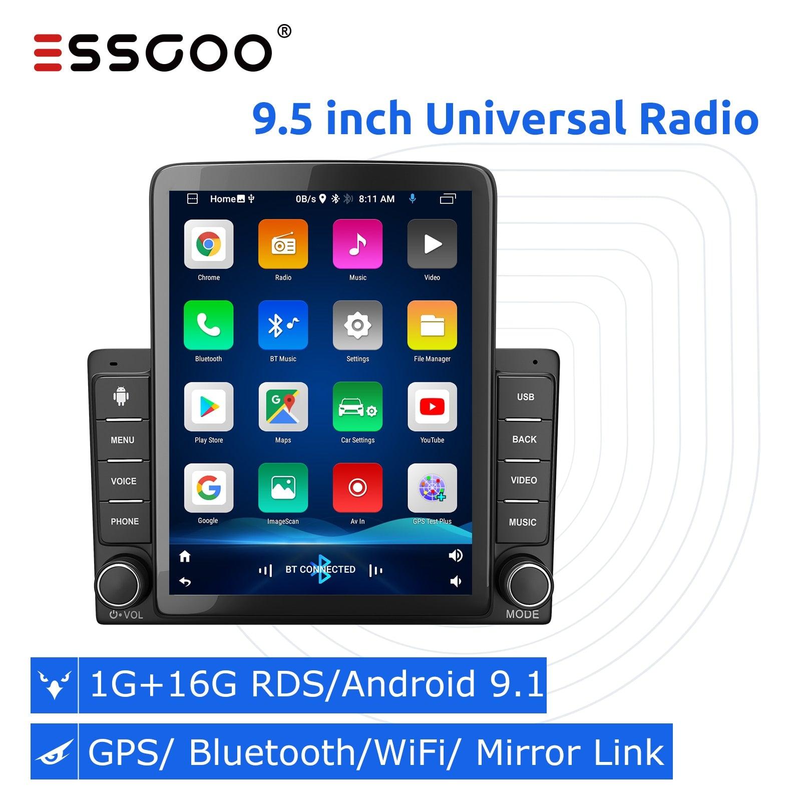 ESSGOO 9.5 Inch 2din Android 9.1 Radio Car Stereo RDS Universal For Toyota Nissan Autoradio GPS Bluetooth Multimedia MP5 Player - | TRANSFORM, STARTS HERE | Easy . Economic . Energetic