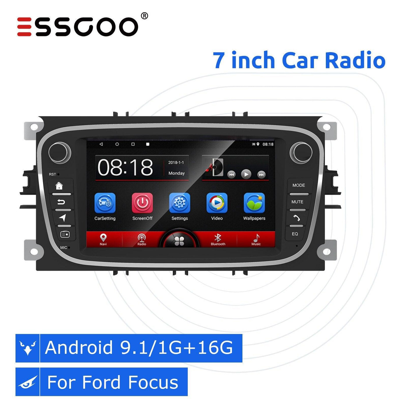 ESSGOO 10,1 Radio de coche 2 Din Android 9,1 reproductor