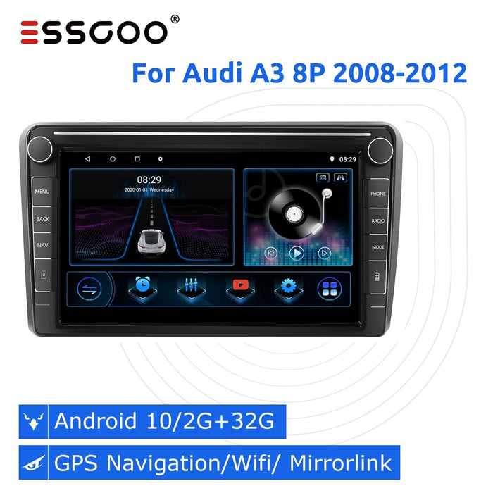 ESSGOO 2G 32G Radio de coche 2 din Android 10 autorradio estéreo Bluetooth para Audi A3 8P 2008-2012 reproductor Multimedia de navegación GPS