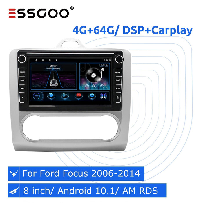 ESSGOO Android 10.0 Autoradio Carplay 2G+32G DSP Für Ford Focus 2 Mk2 2006-2014 GPS Navigation 2 Din Stereo Multimedia Player